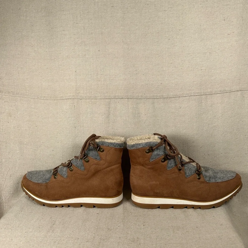 Sonoma 8.5 Brown Faux Suede Grey Wool Lace Up Winter Boots Gorpcore‎ Sherpa
